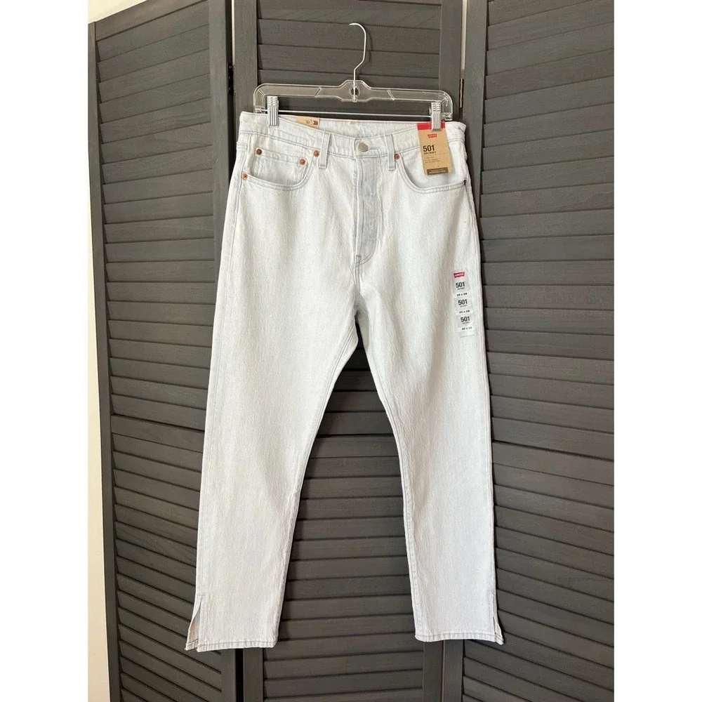 Levis 501 Skinny High Rise Light Wash Jeans‎ 30x28 Ankle Slit 29502-0221 NEW